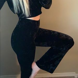 Black suede flare pants